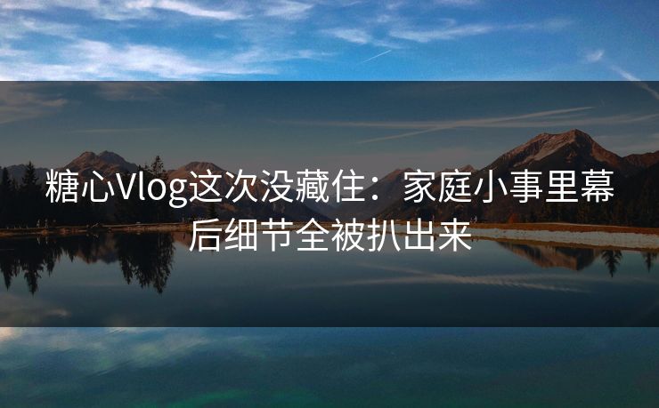 糖心Vlog这次没藏住：家庭小事里幕后细节全被扒出来
