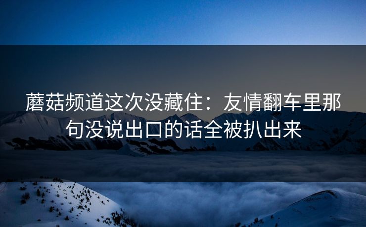 蘑菇频道这次没藏住：友情翻车里那句没说出口的话全被扒出来
