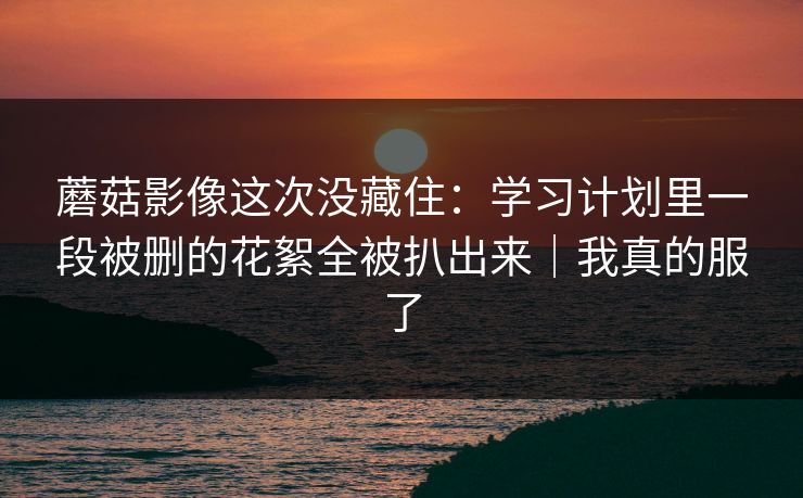 蘑菇影像这次没藏住：学习计划里一段被删的花絮全被扒出来｜我真的服了